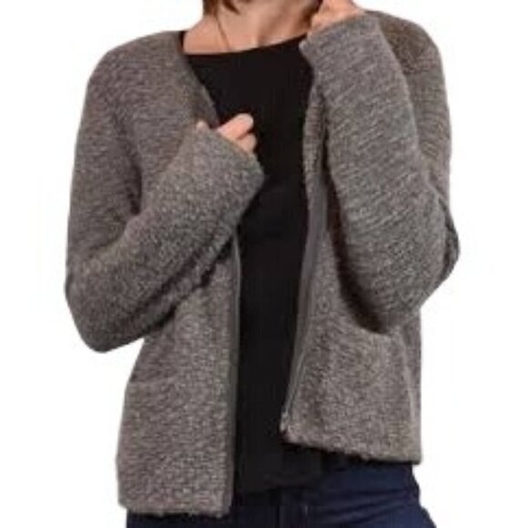Eileen Fisher Sweater Gray‎ Marled Knit Organic Wool Alpaca Pockets Full Zip XS - Picture 1 of 8